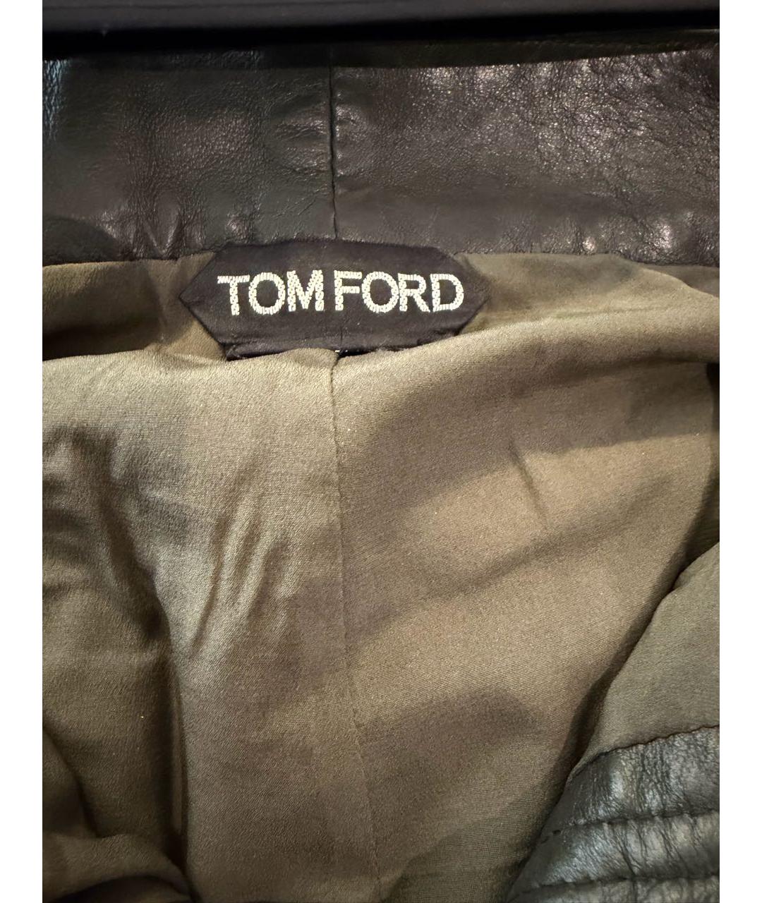 TOM FORD Хаки кожаные прямые брюки, фото 5