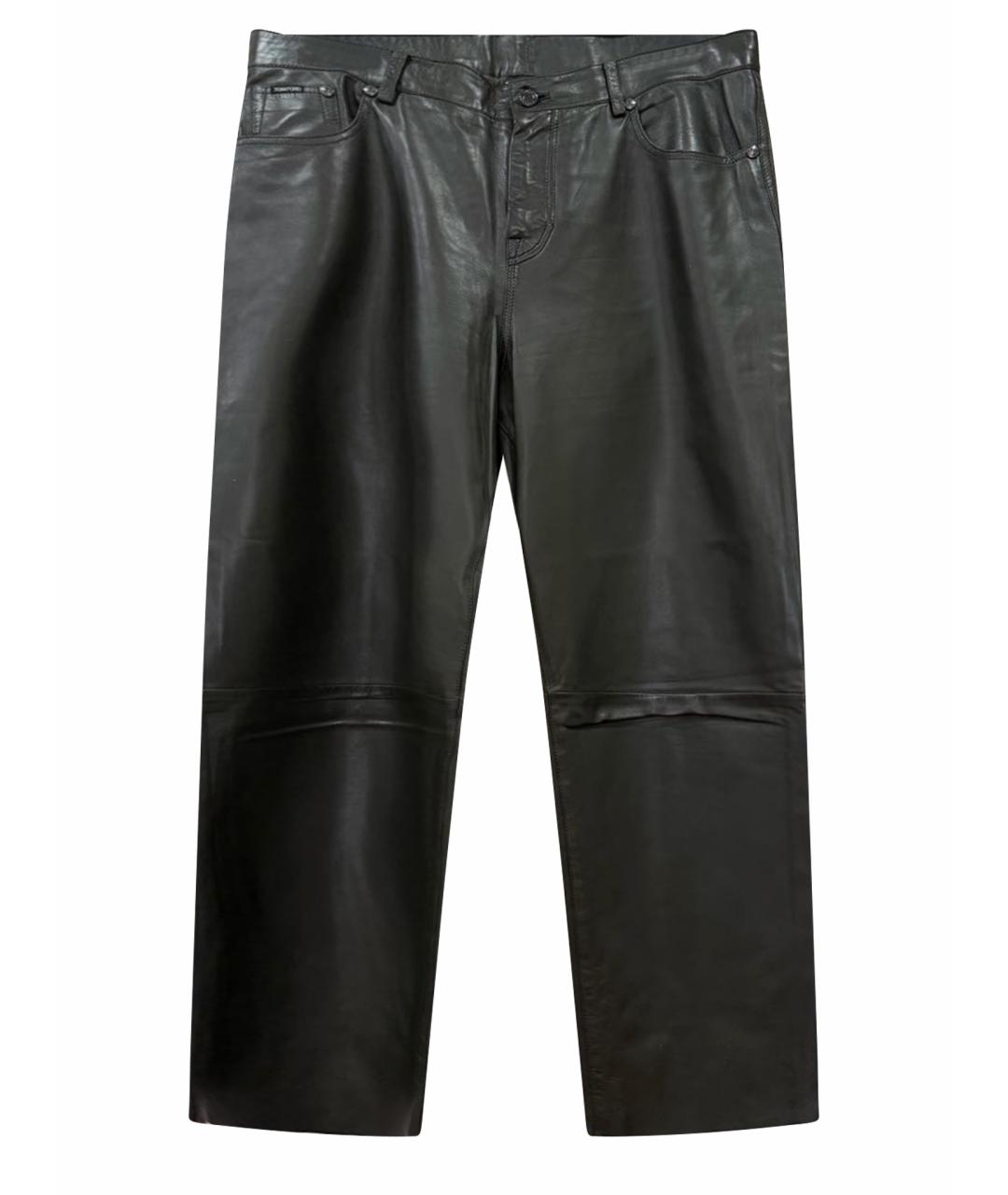 TOM FORD Хаки кожаные прямые брюки, фото 1