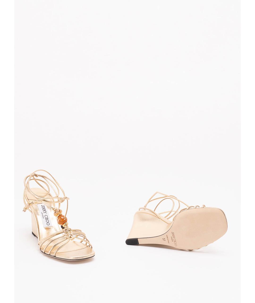 JIMMY CHOO Золотые кожаные босоножки, фото 4