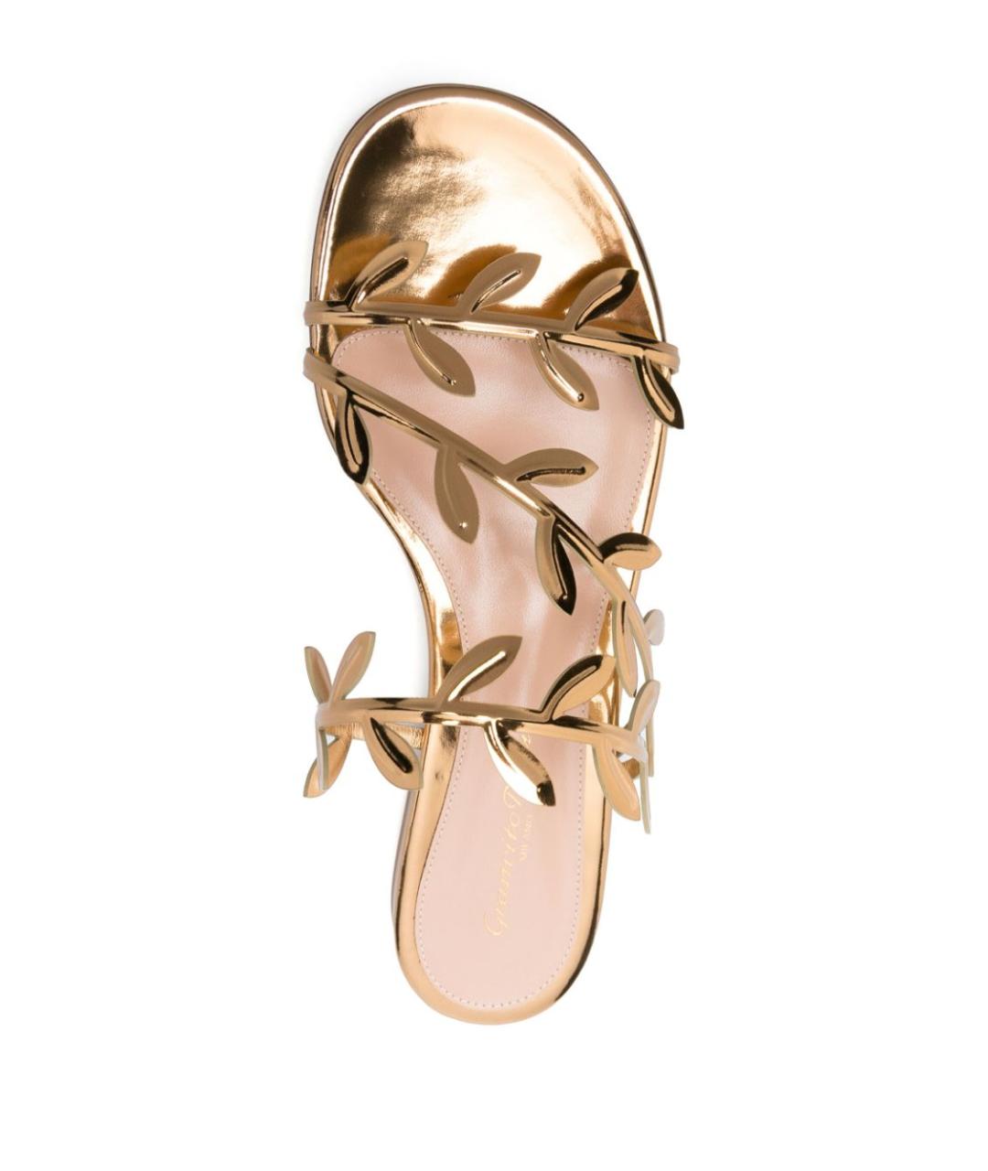 GIANVITO ROSSI Золотые кожаные шлепанцы, фото 4