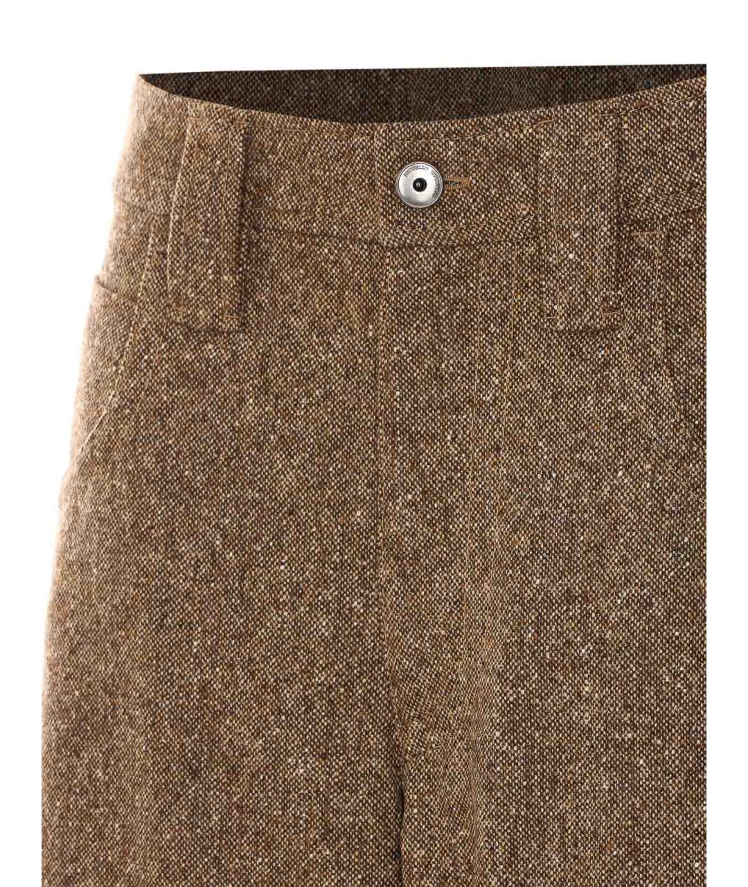 BRUNELLO CUCINELLI Коричневые шерстяные прямые брюки, фото 4