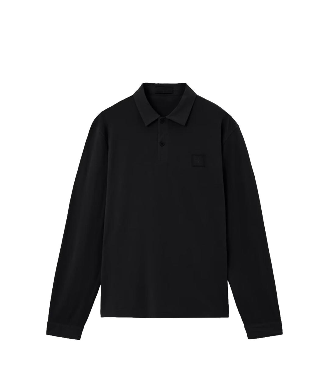 STONE ISLAND Черное хлопковое поло с длинным рукавом, фото 1