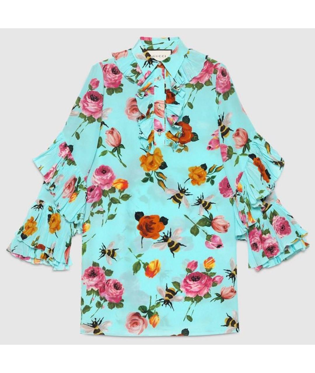 GUCCI Бирюзовое шелковое коктейльное платье, фото 3