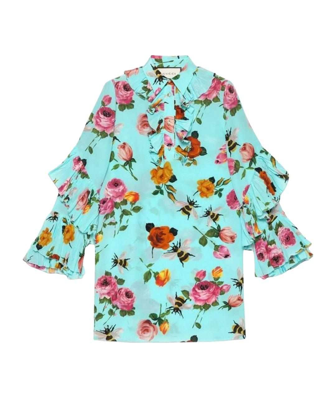 GUCCI Бирюзовое шелковое коктейльное платье, фото 1