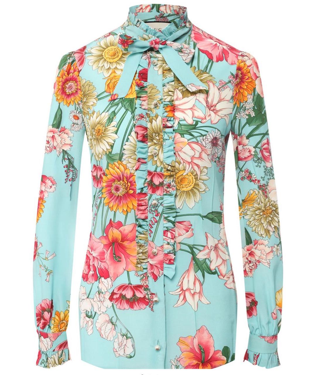 GUCCI Бирюзовая шелковая блузы, фото 1