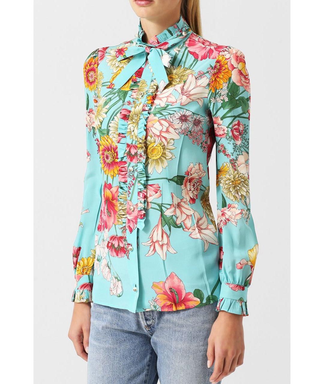 GUCCI Бирюзовая шелковая блузы, фото 3