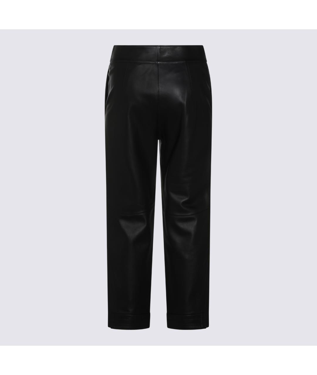 PORTS 1961 Черные кожаные прямые брюки, фото 2