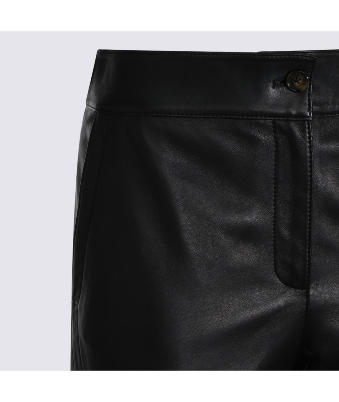 PORTS 1961 Черные кожаные прямые брюки, фото 3