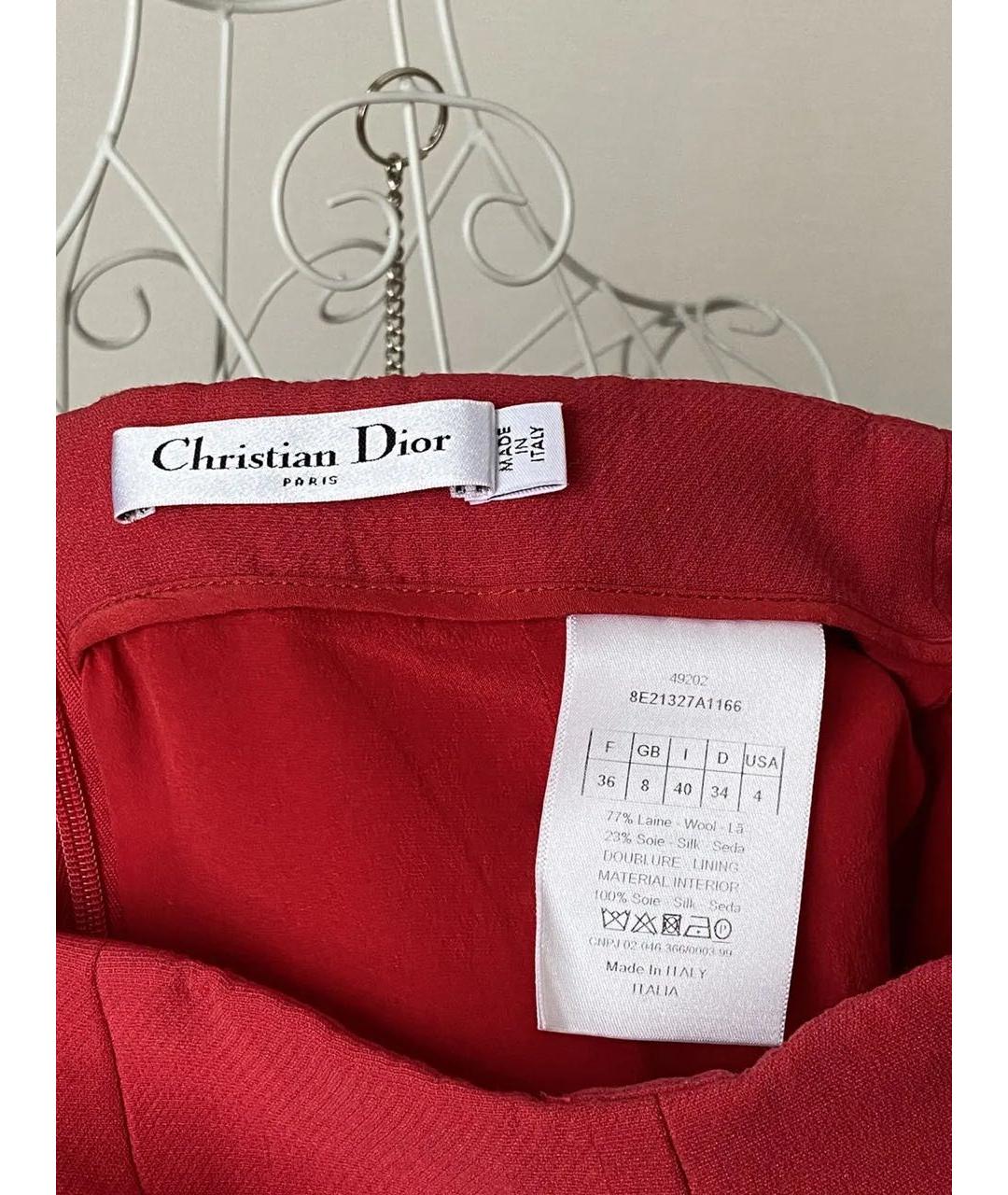 CHRISTIAN DIOR Красная шерстяная юбка миди, фото 3