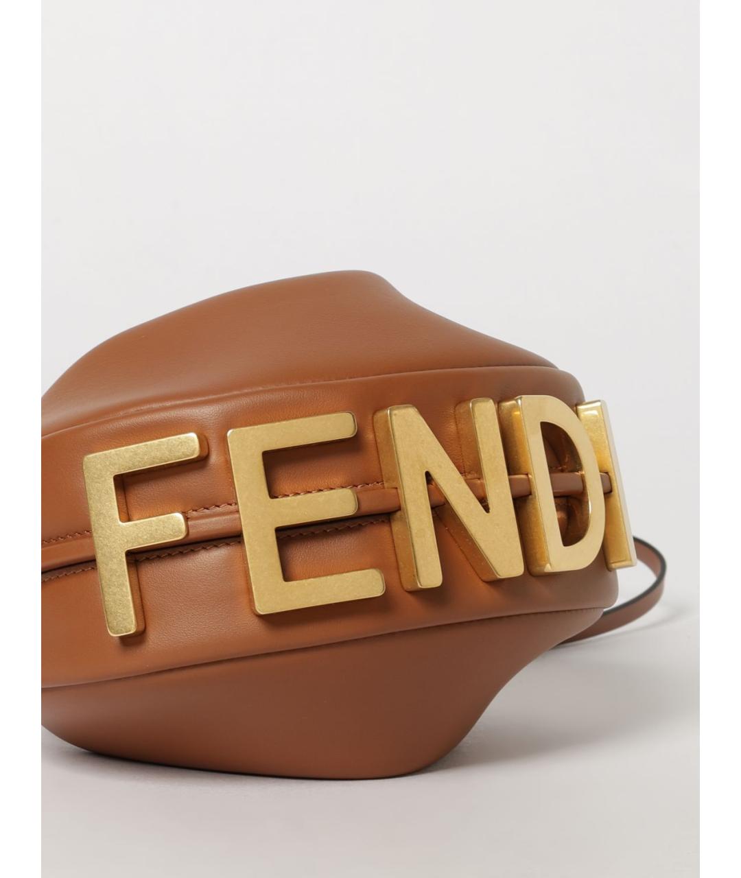 FENDI Коричневая кожаная сумка с короткими ручками, фото 4