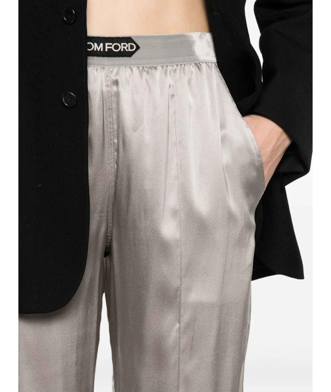 TOM FORD Серые шелковые прямые брюки, фото 3