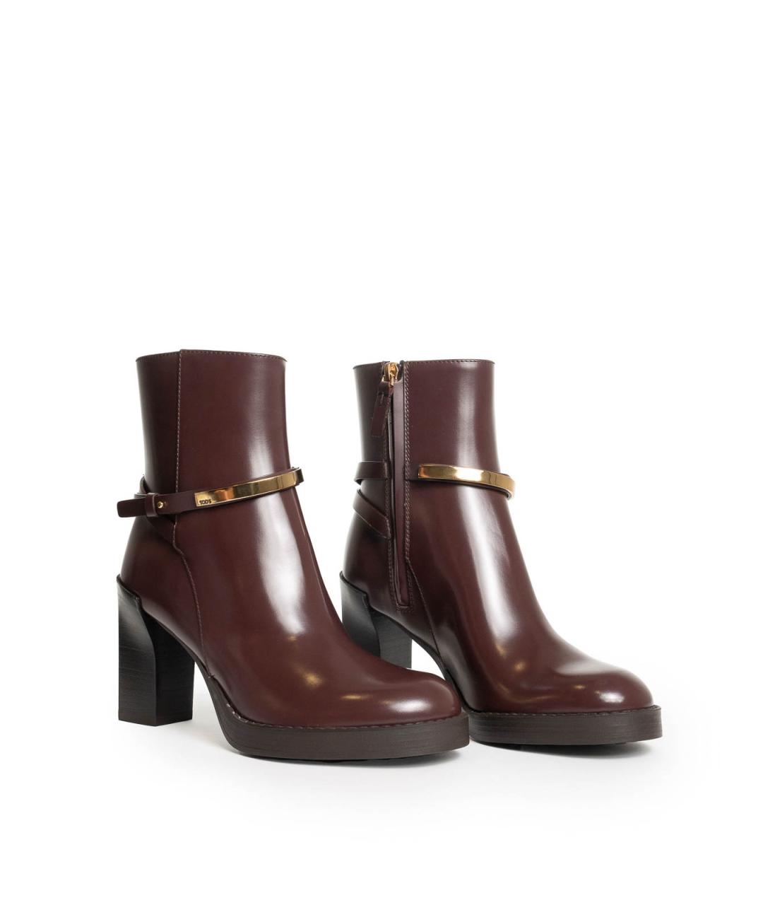 TOD'S Бордовые кожаные ботильоны, фото 3