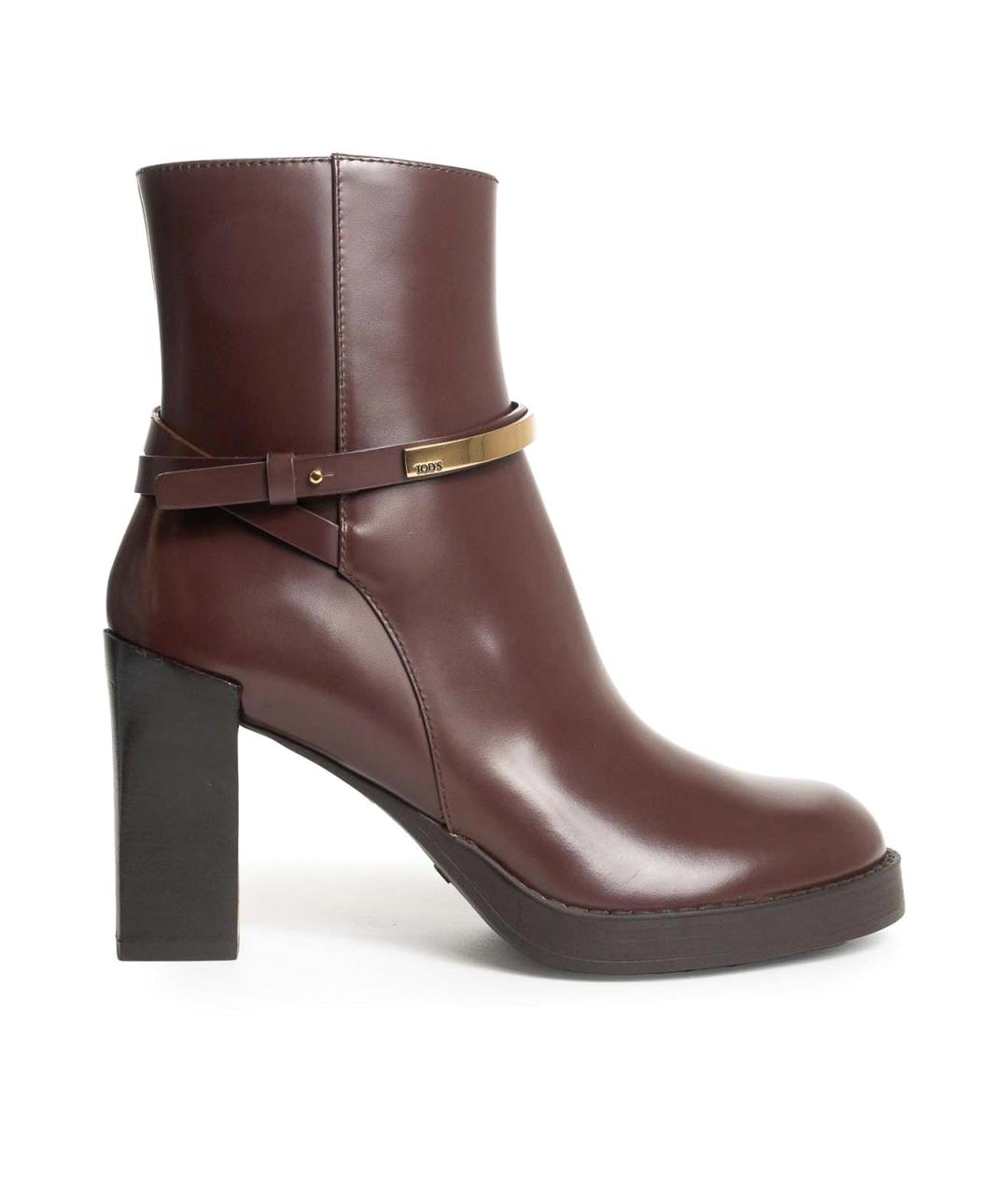 TOD'S Бордовые кожаные ботильоны, фото 1