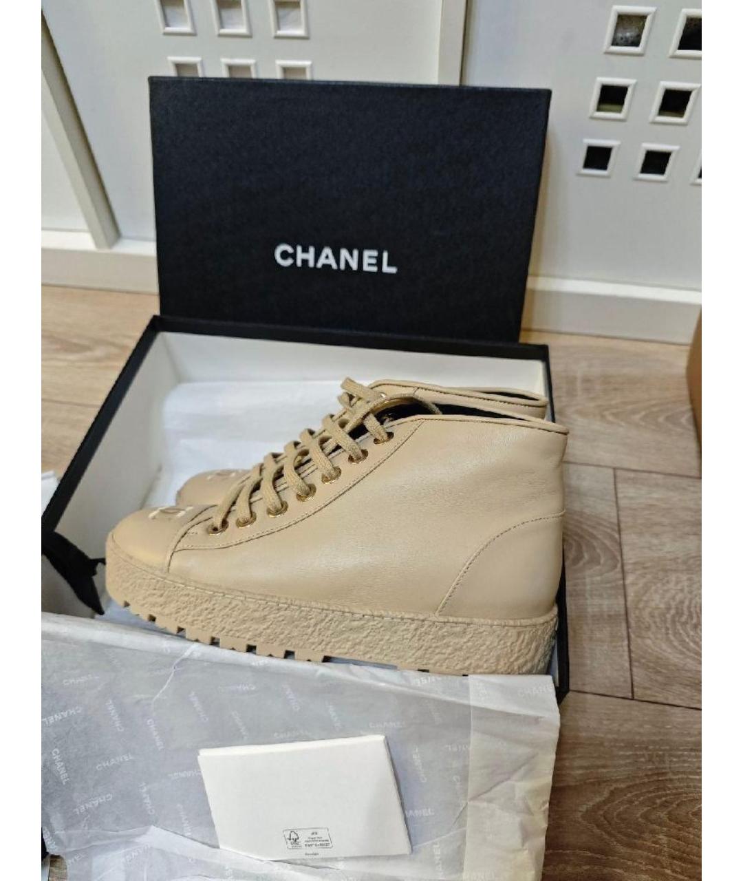 CHANEL Бежевые кожаные ботинки, фото 6
