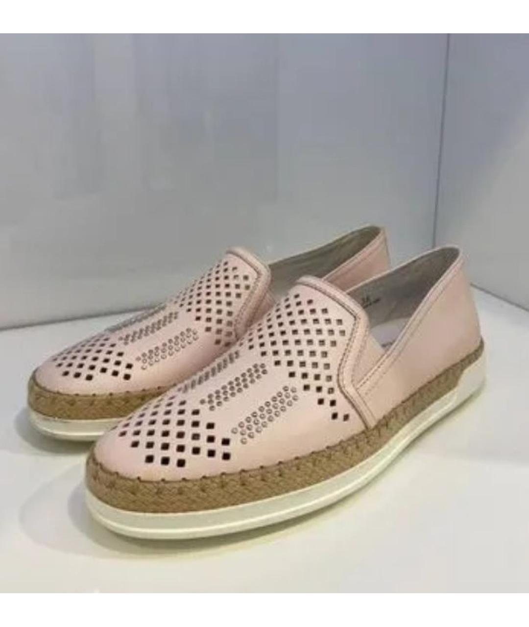 TOD'S Розовые кожаные слипоны, фото 2