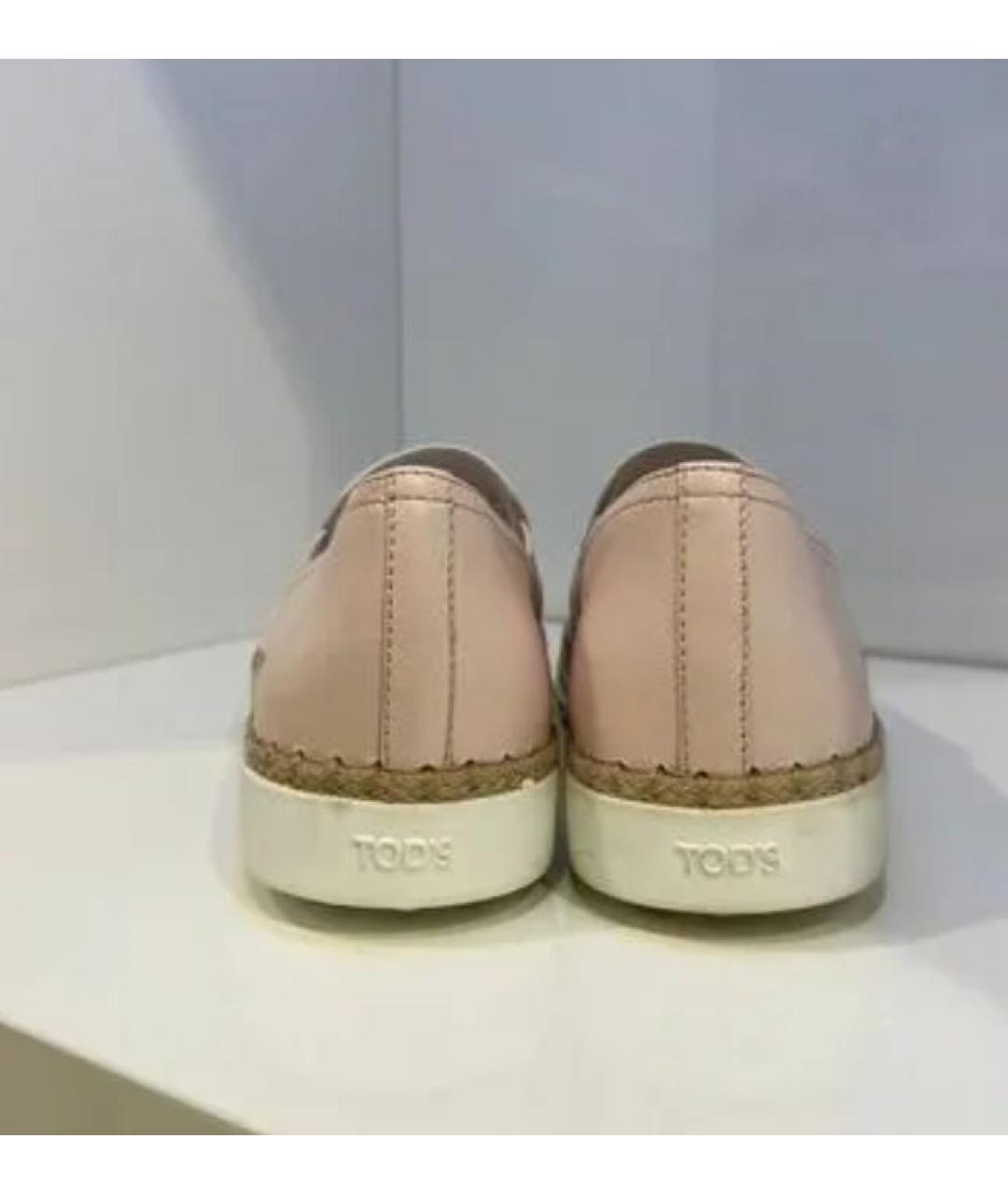 TOD'S Розовые кожаные слипоны, фото 4