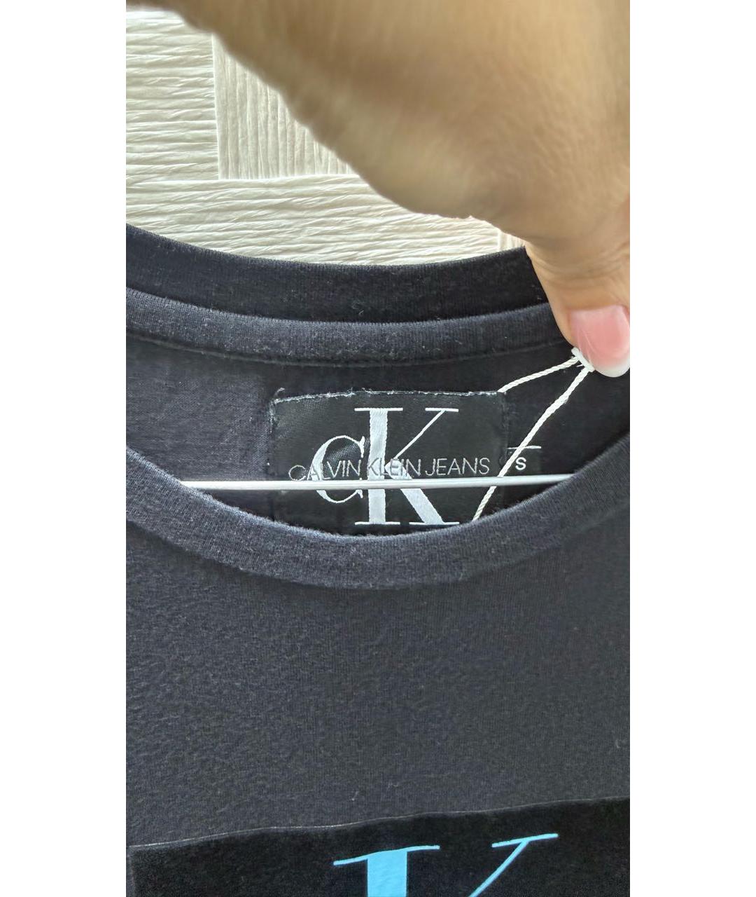 CALVIN KLEIN Черная хлопко-эластановая футболка, фото 3