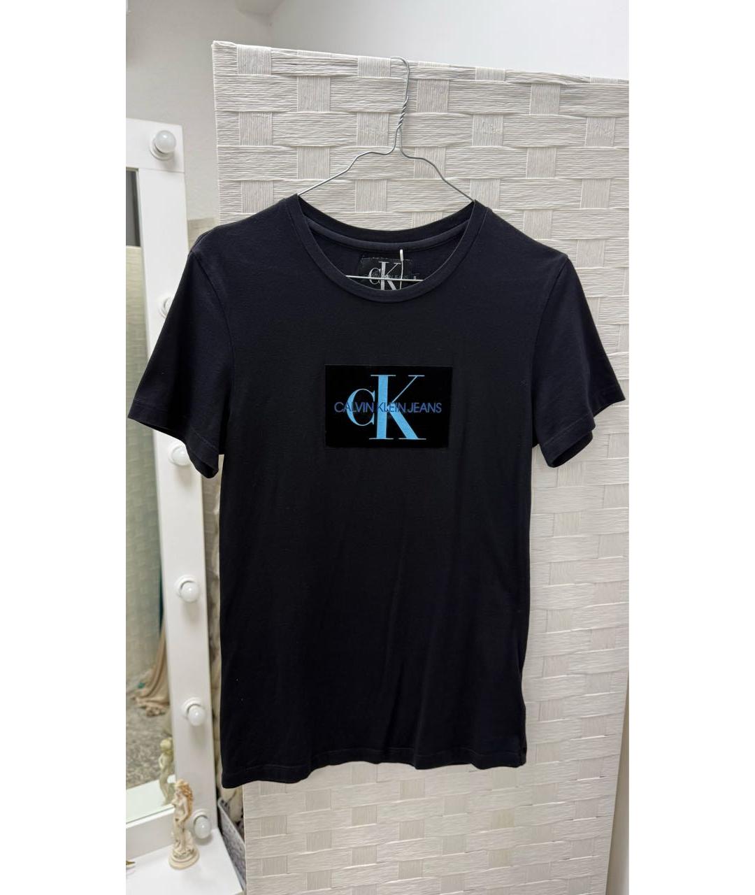 CALVIN KLEIN Черная хлопко-эластановая футболка, фото 5