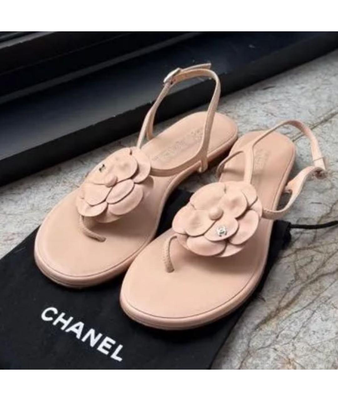 CHANEL Бежевые кожаные сандалии, фото 6