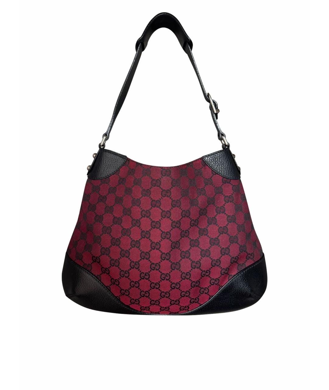 GUCCI Бордовая сумка через плечо из канвы, фото 1
