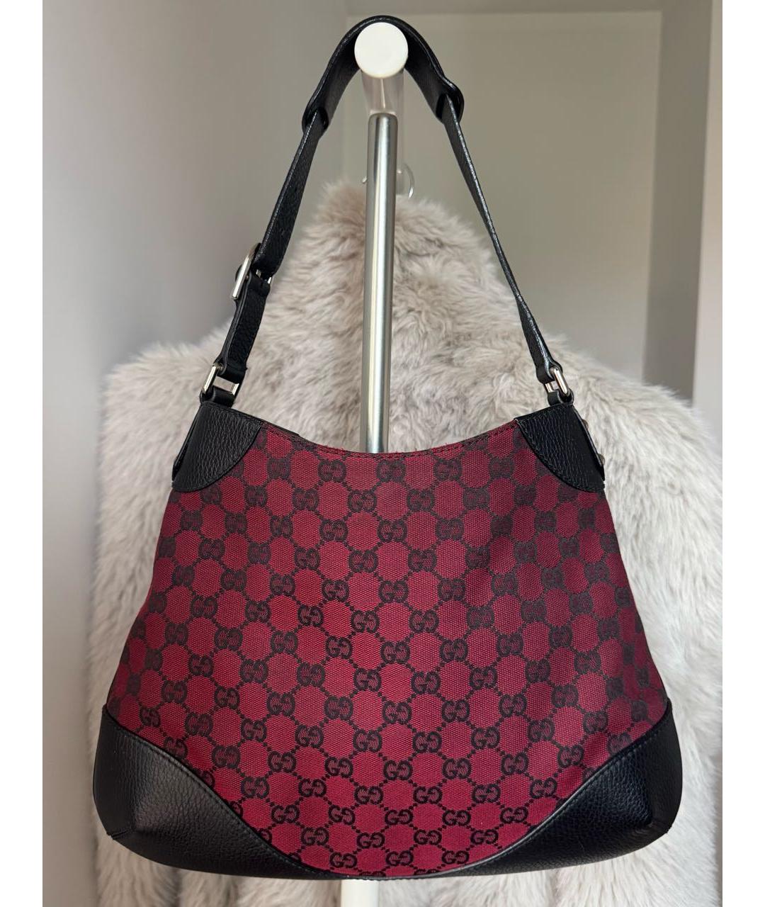 GUCCI Бордовая сумка через плечо из канвы, фото 2