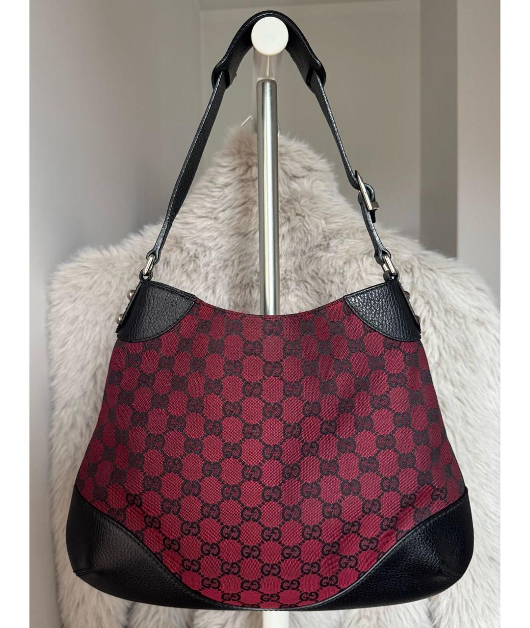 GUCCI Бордовая сумка через плечо из канвы, фото 9