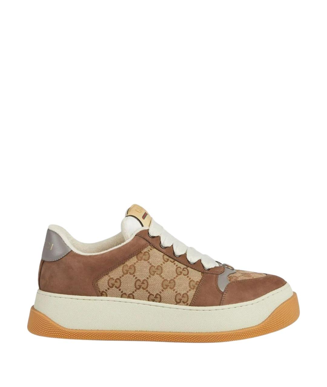GUCCI Коричневые кожаные низкие кроссовки / кеды, фото 1