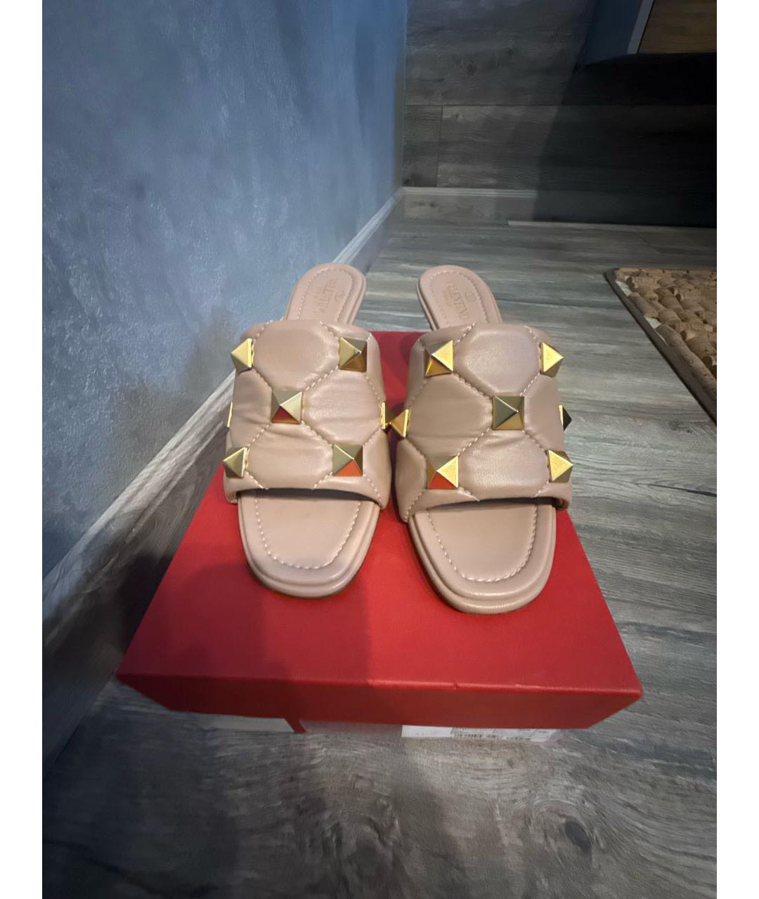 VALENTINO Бежевые кожаные мюли, фото 3