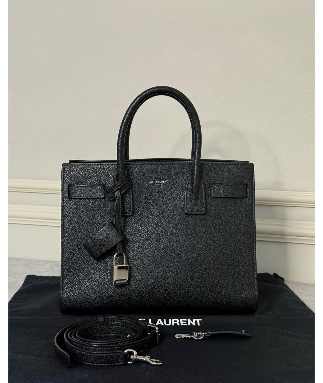 SAINT LAURENT Черная кожаная сумка с короткими ручками, фото 2