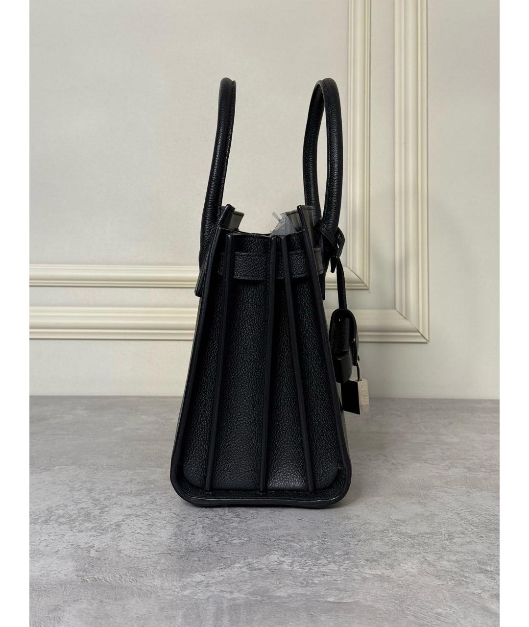 SAINT LAURENT Черная кожаная сумка с короткими ручками, фото 4