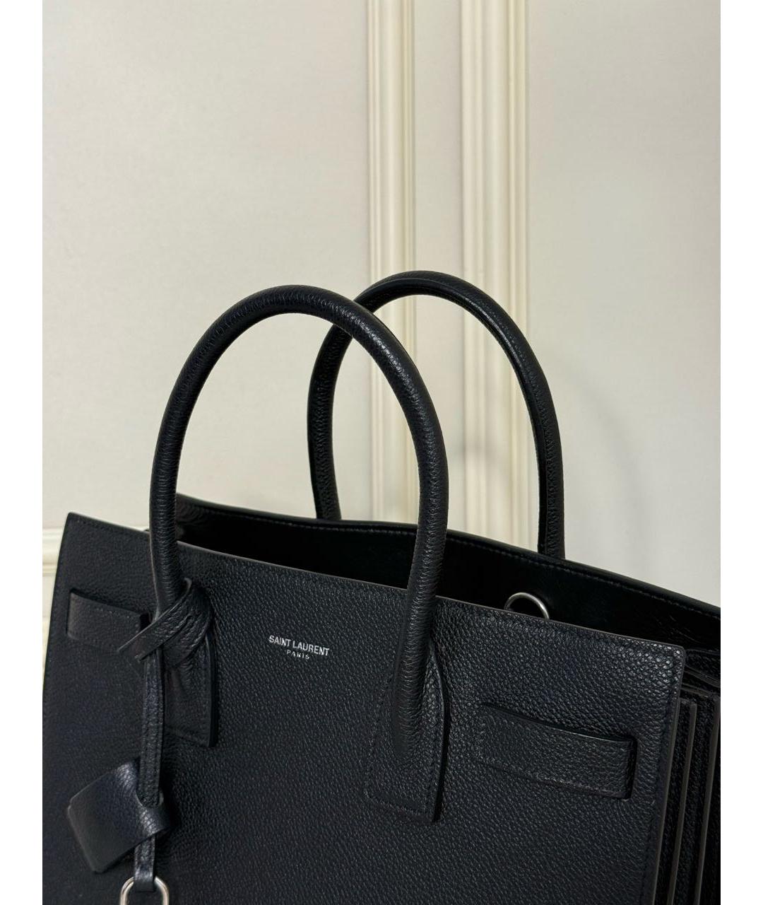 SAINT LAURENT Черная кожаная сумка с короткими ручками, фото 6