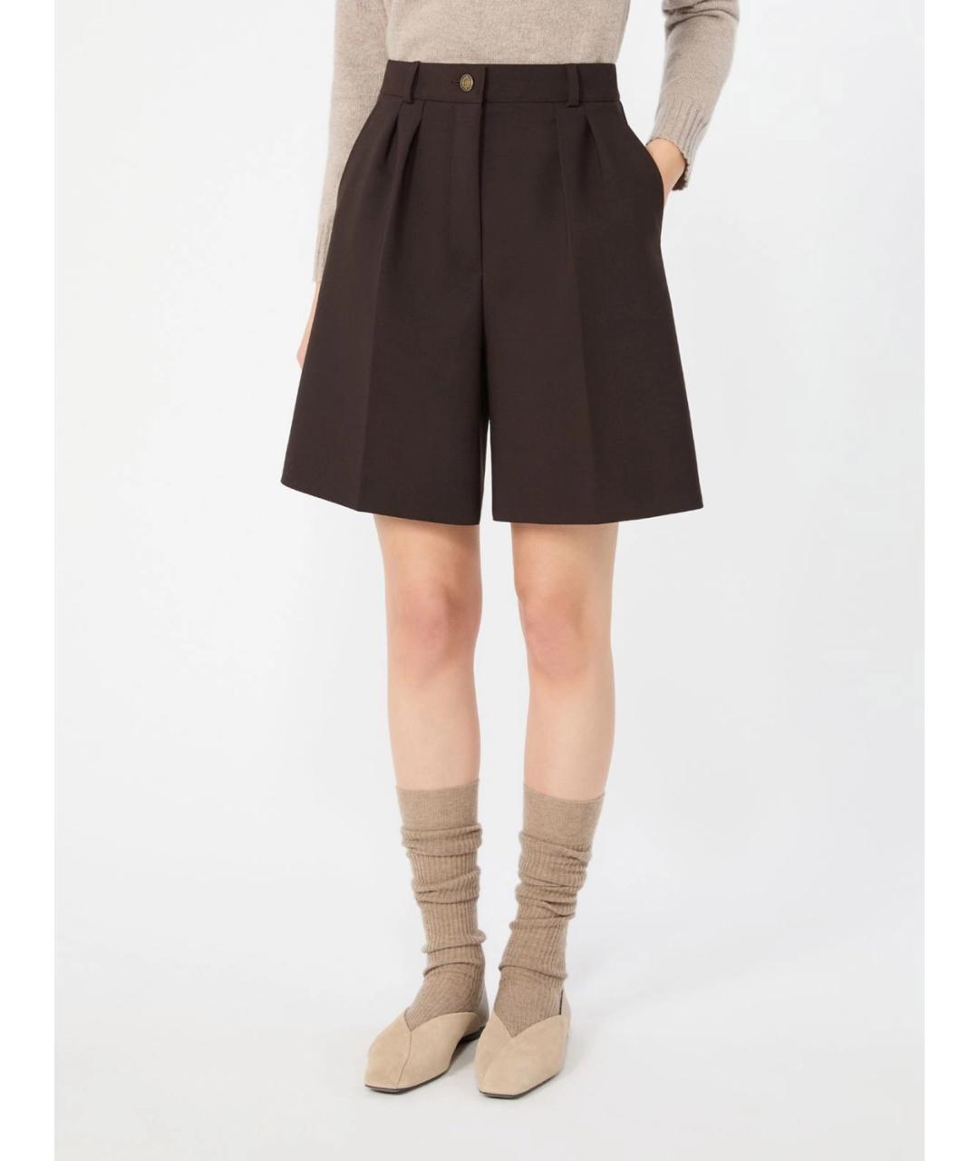 MAX MARA Коричневые шерстяные шорты, фото 3
