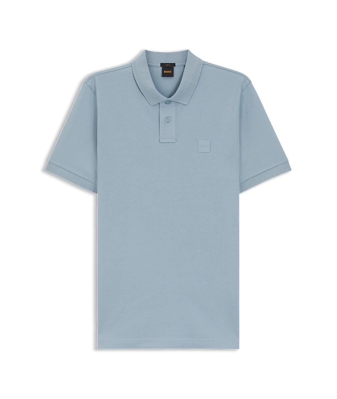 HUGO BOSS Голубое хлопко-эластановое поло с коротким рукавом, фото 1