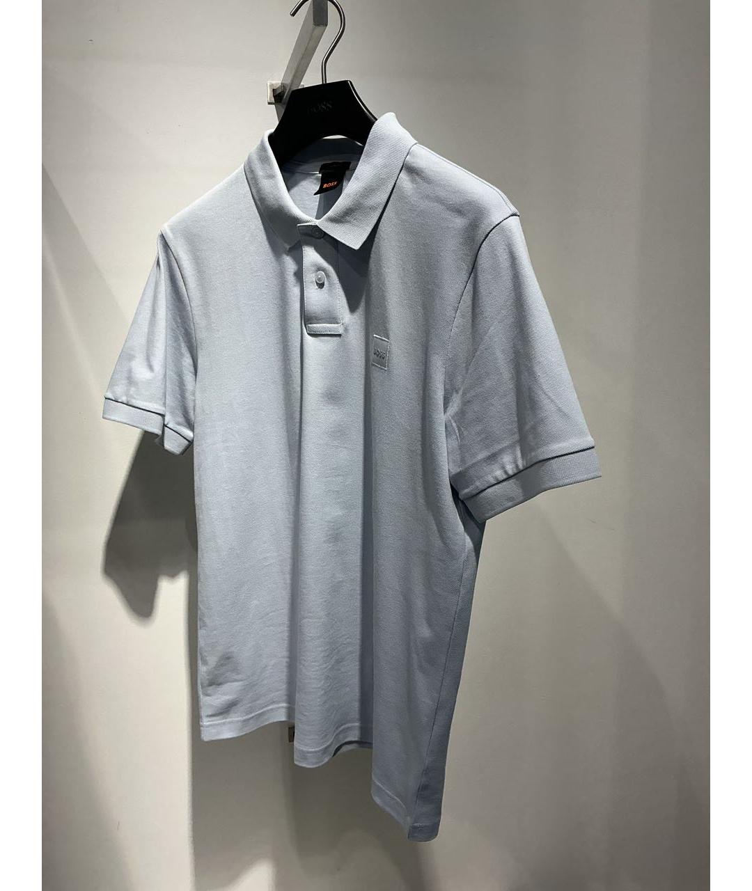 HUGO BOSS Голубое хлопко-эластановое поло с коротким рукавом, фото 3