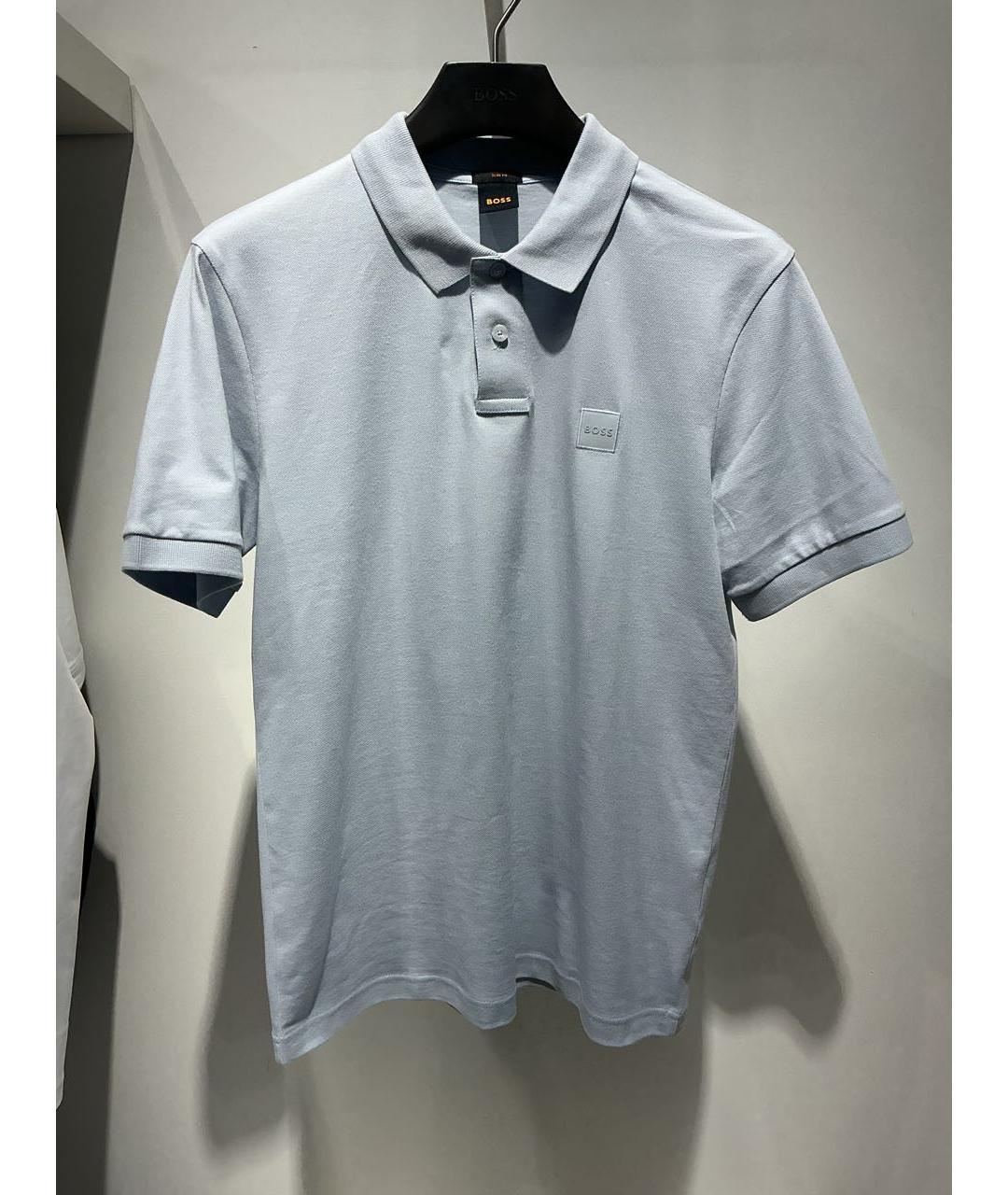 HUGO BOSS Голубое хлопко-эластановое поло с коротким рукавом, фото 2