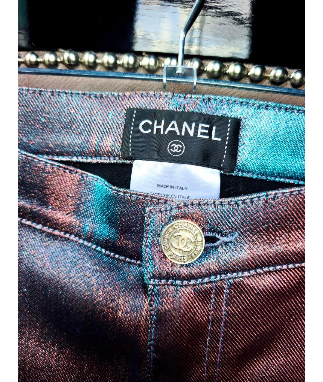 CHANEL Серебряные хлопко-полиэстеровые прямые джинсы, фото 3