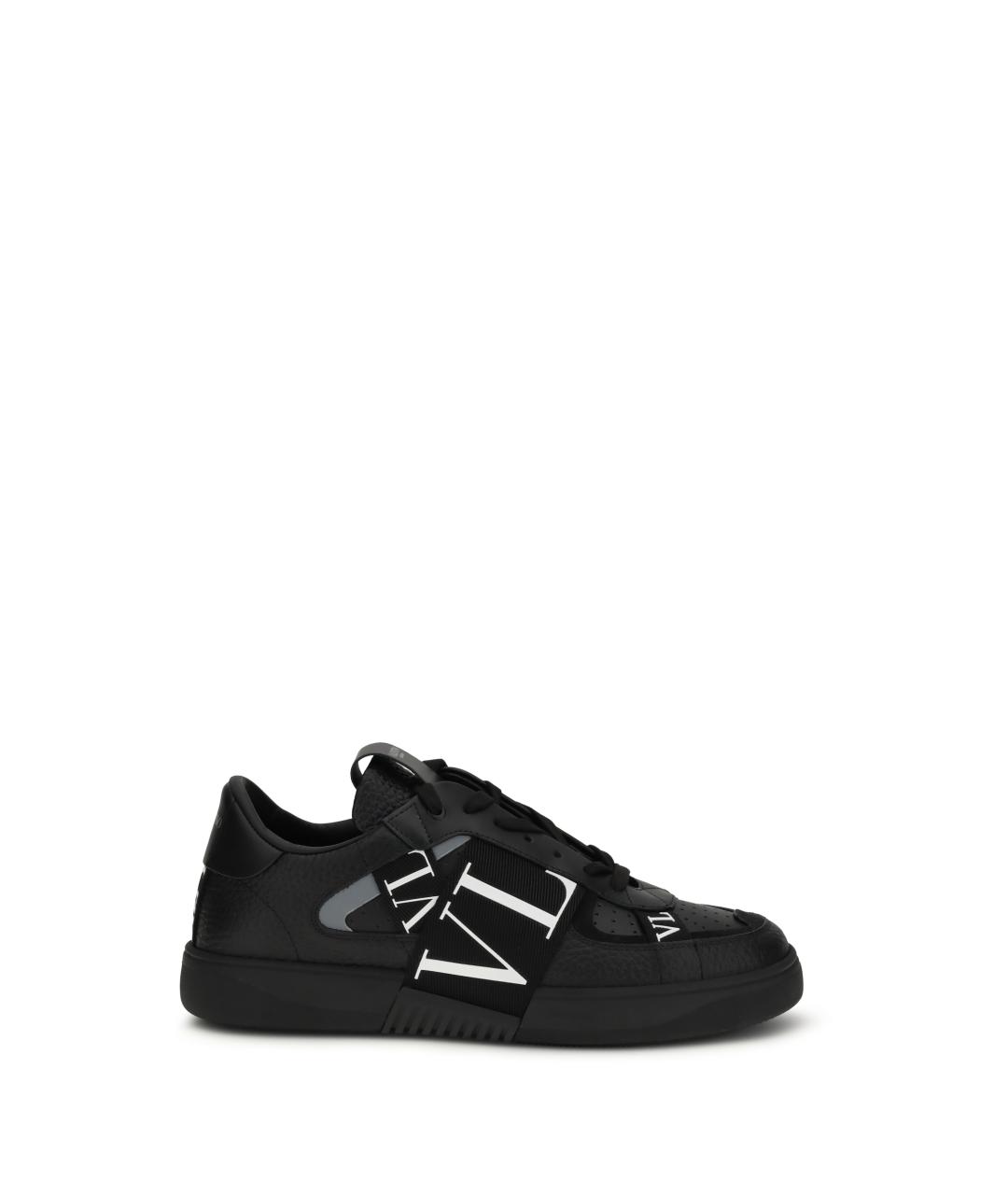 VALENTINO Черные кожаные низкие кроссовки / кеды, фото 1