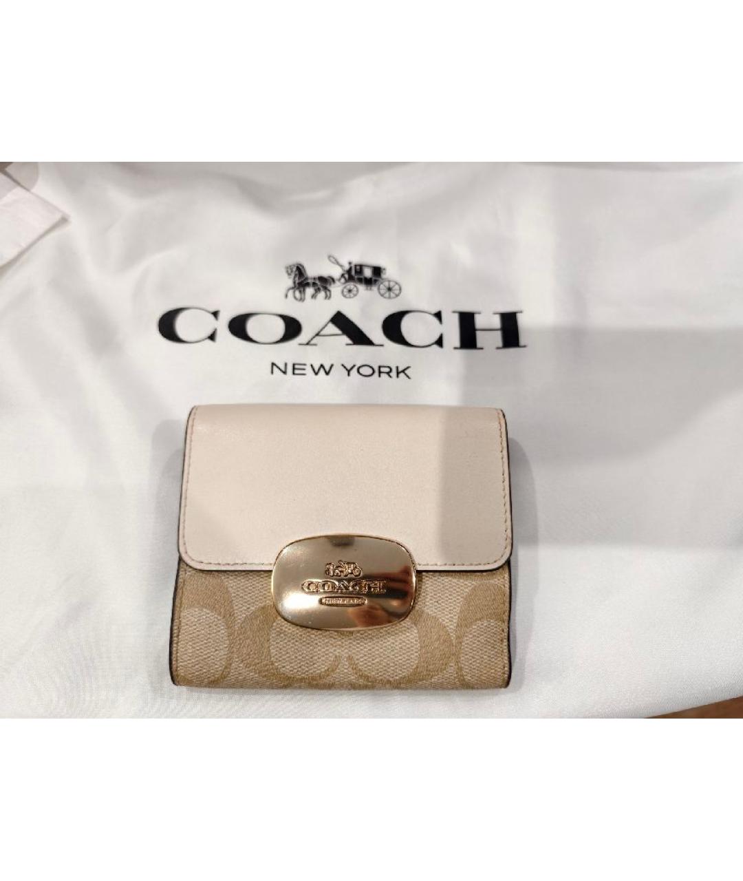 COACH Бежевый кожаный кошелек, фото 8