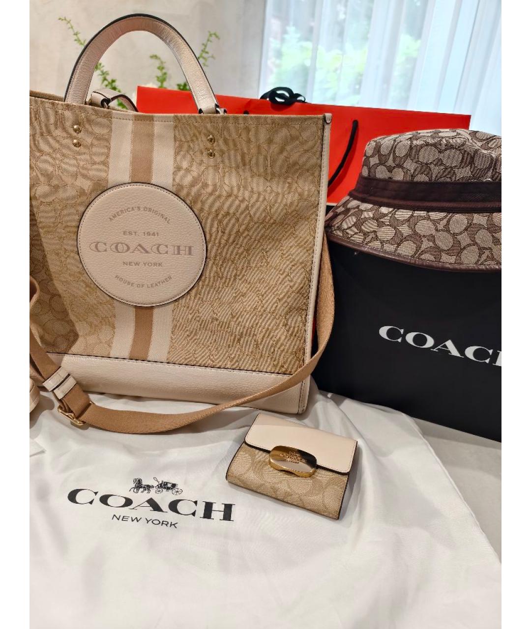 COACH Бежевый кожаный кошелек, фото 6
