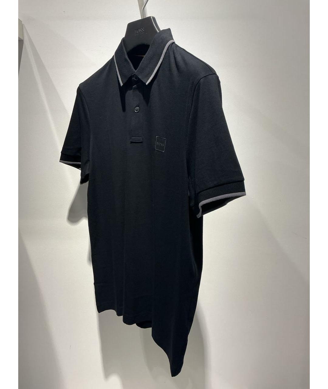 HUGO BOSS Черное хлопко-эластановое поло с коротким рукавом, фото 2