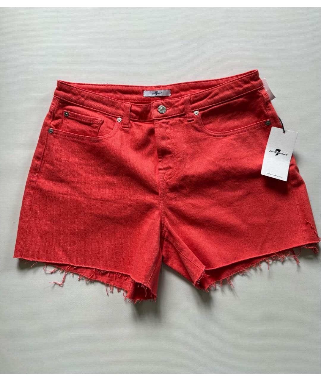 7 FOR ALL MANKIND Красные хлопко-эластановые шорты, фото 6