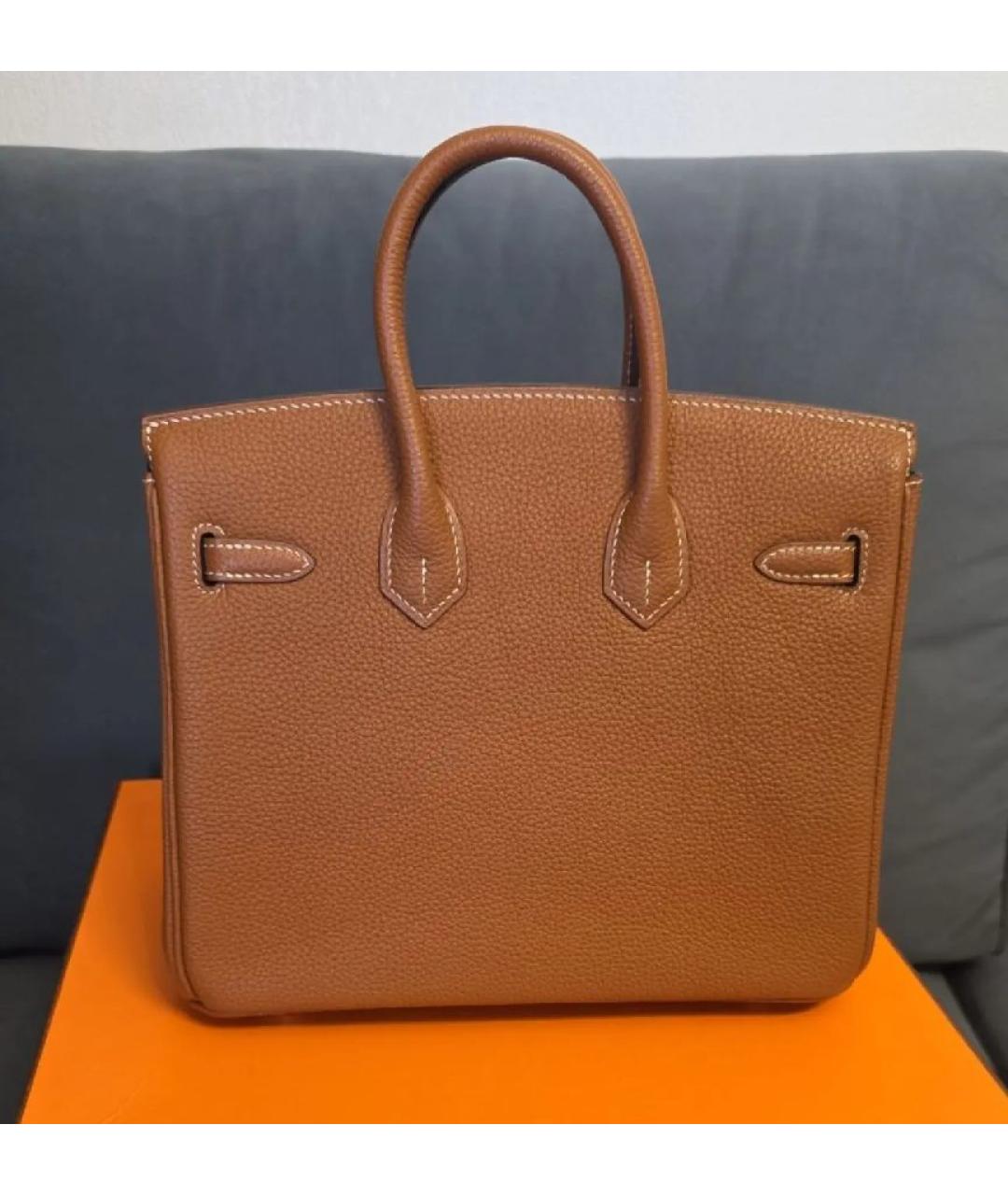 HERMES Коричневая кожаная сумка с короткими ручками, фото 2