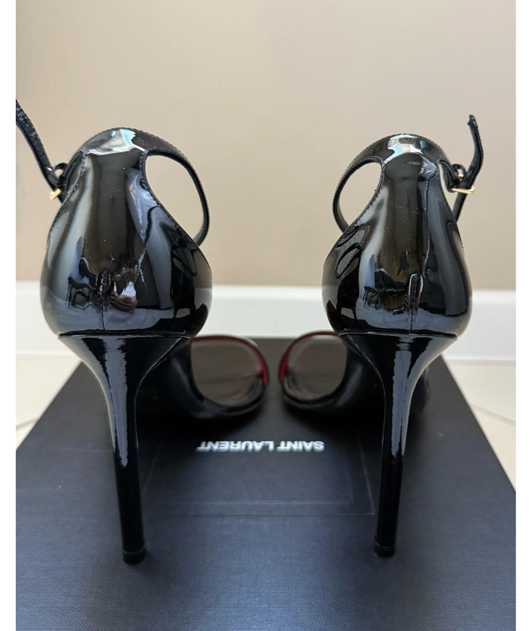 SAINT LAURENT Черные босоножки из лакированной кожи, фото 4
