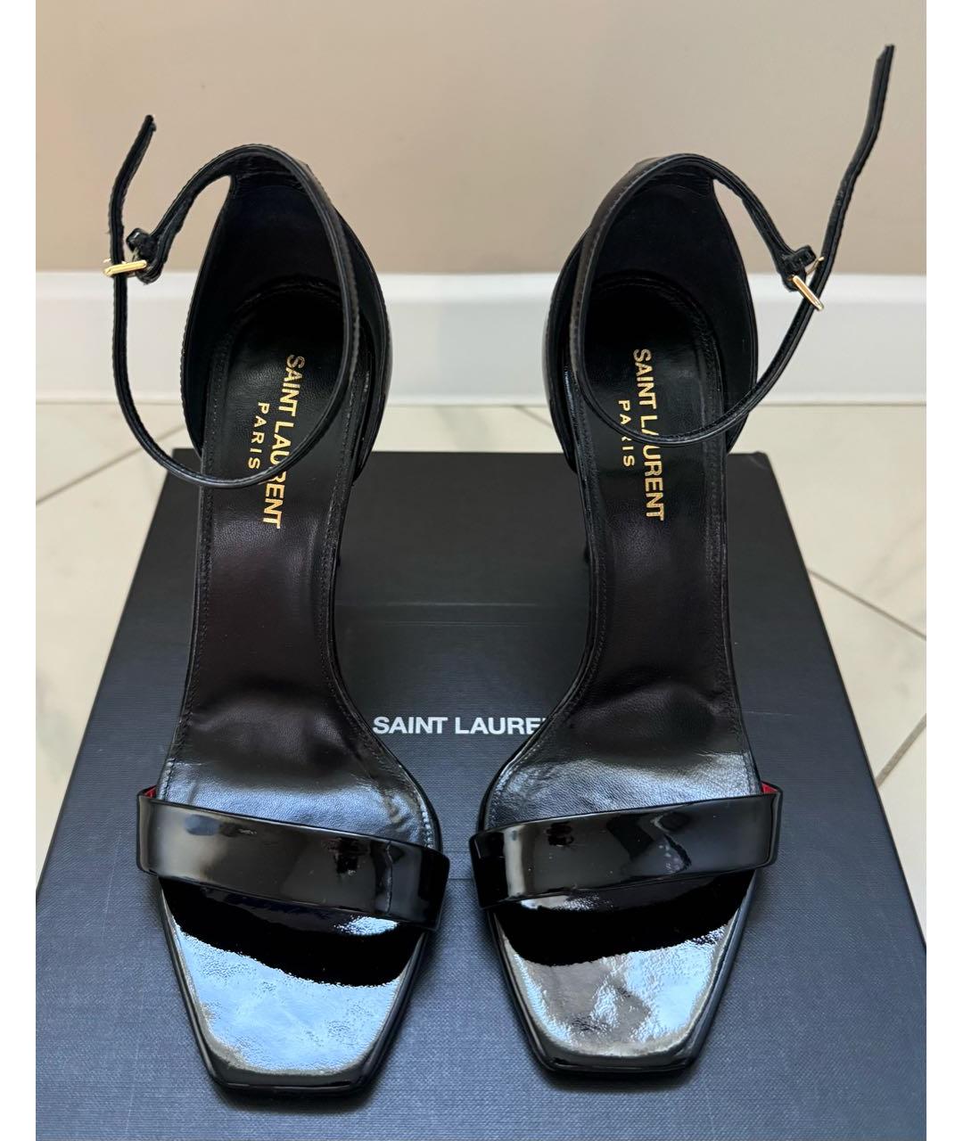 SAINT LAURENT Черные босоножки из лакированной кожи, фото 2