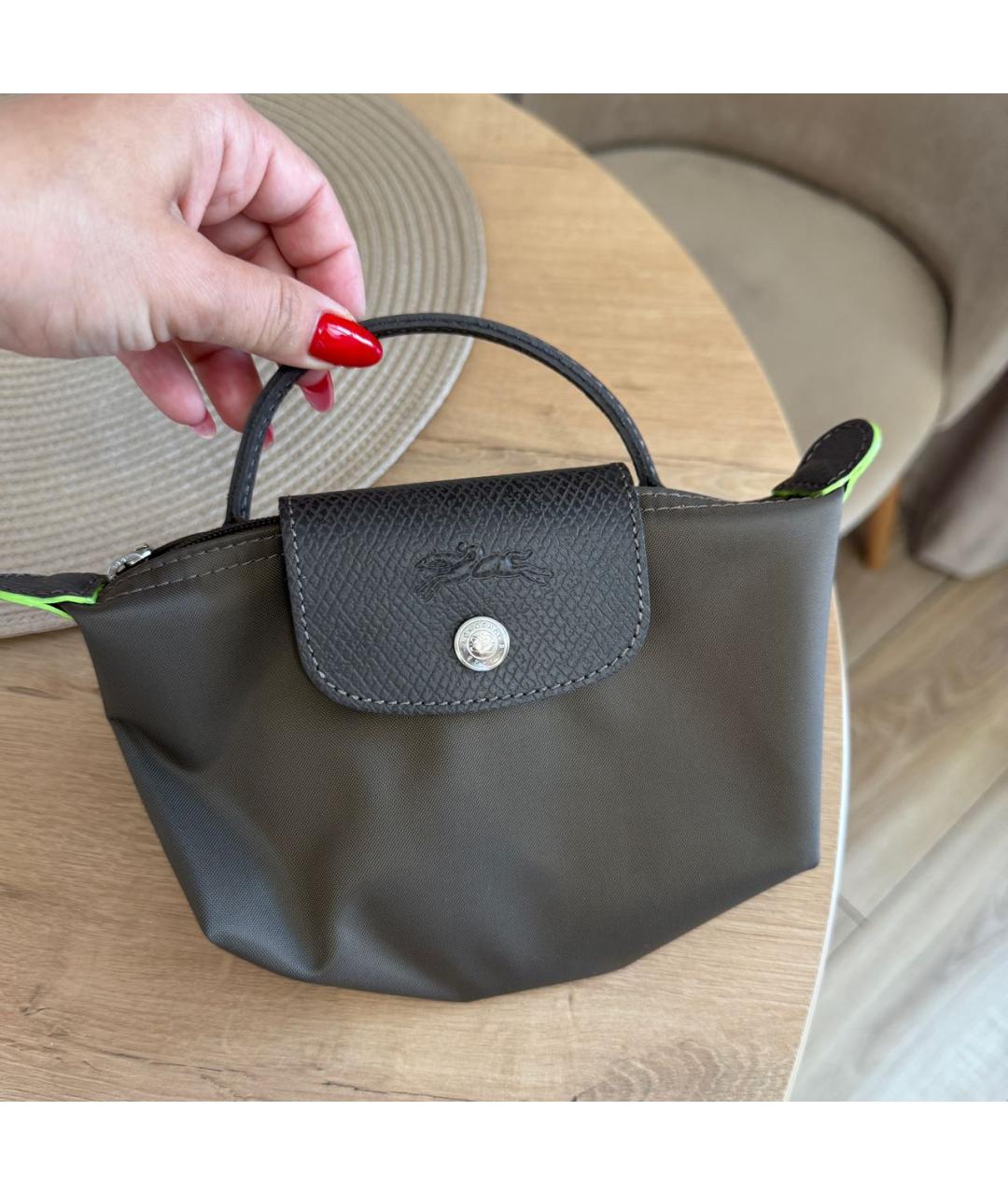 LONGCHAMP Хаки нейлоновая сумка с короткими ручками, фото 5