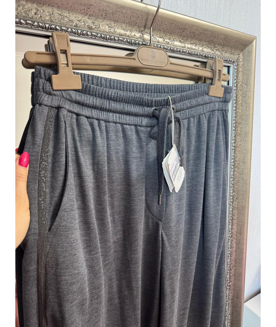 BRUNELLO CUCINELLI Антрацитовые шелковые брюки широкие, фото 5