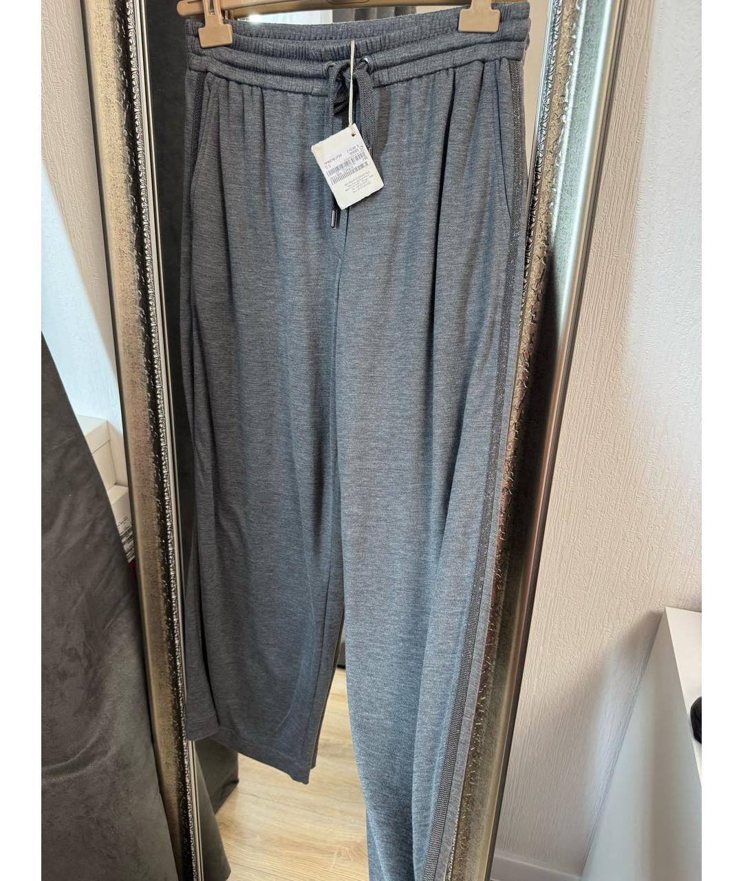 BRUNELLO CUCINELLI Антрацитовые шелковые брюки широкие, фото 8