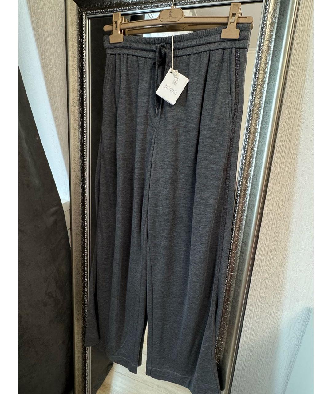 BRUNELLO CUCINELLI Антрацитовые шелковые брюки широкие, фото 9