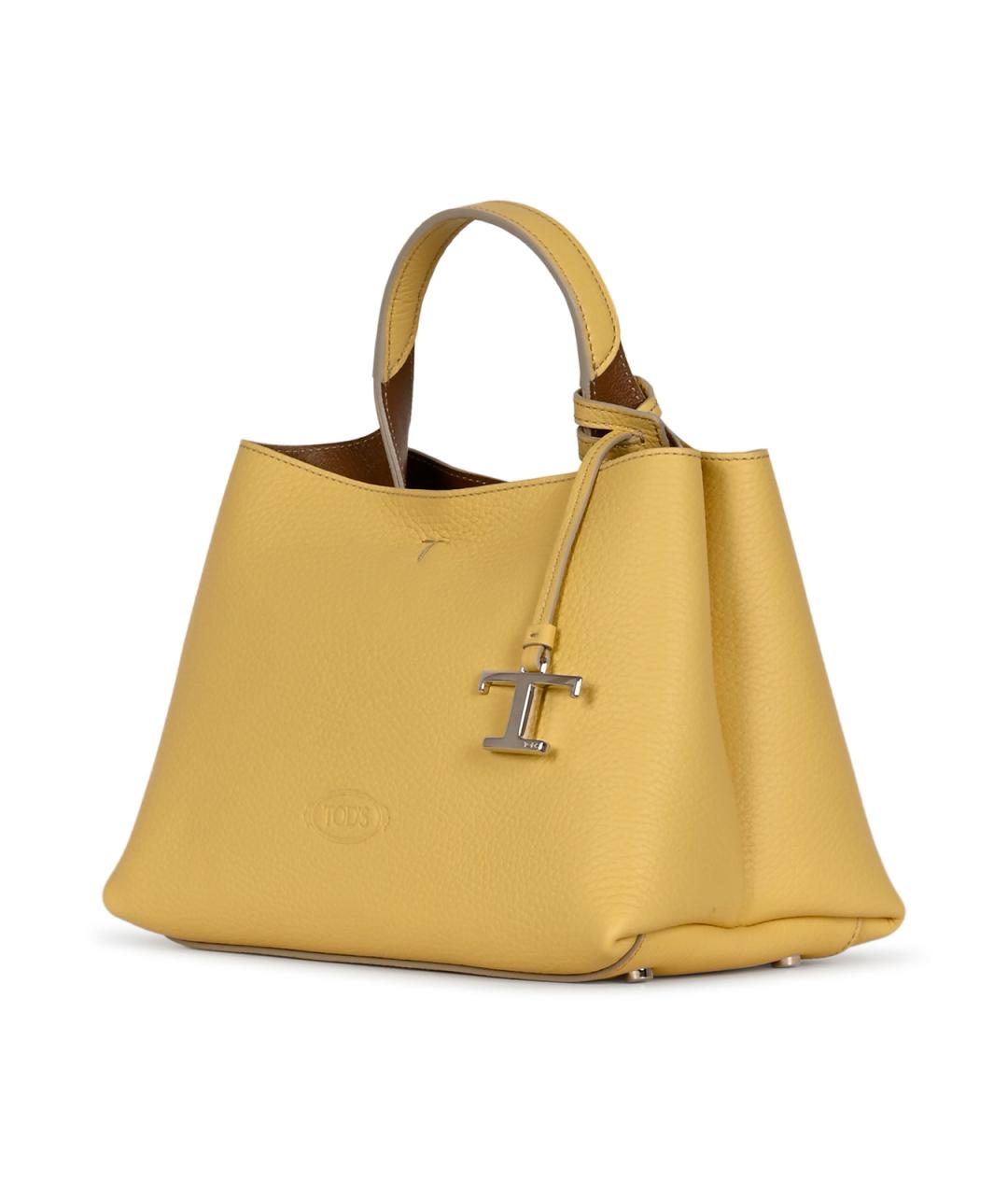 TOD'S Желтая кожаная сумка тоут, фото 3