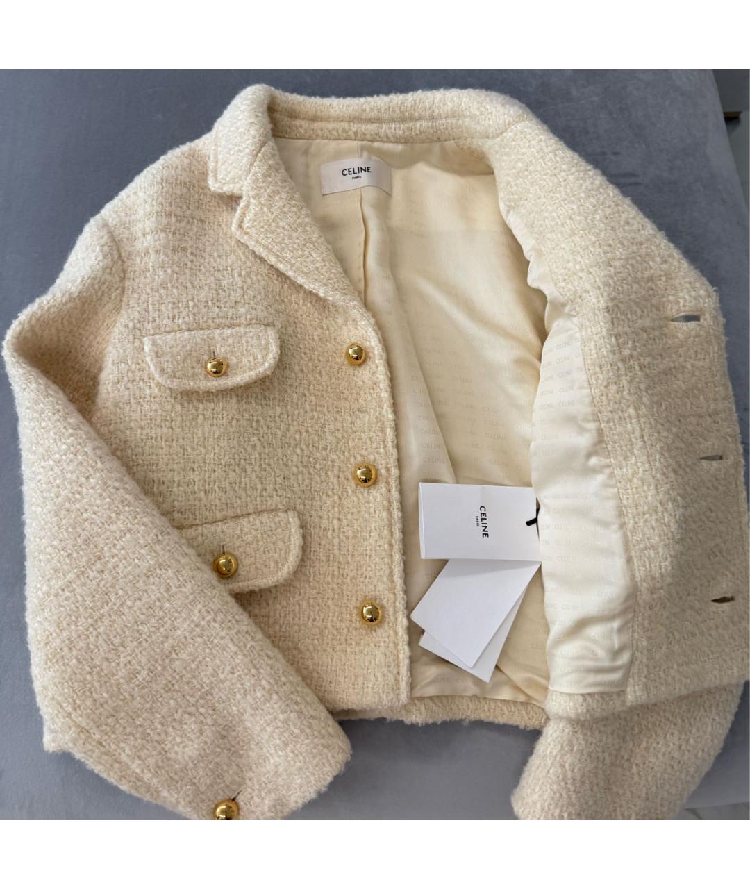 CELINE Бежевый шерстяной жакет/пиджак, фото 3